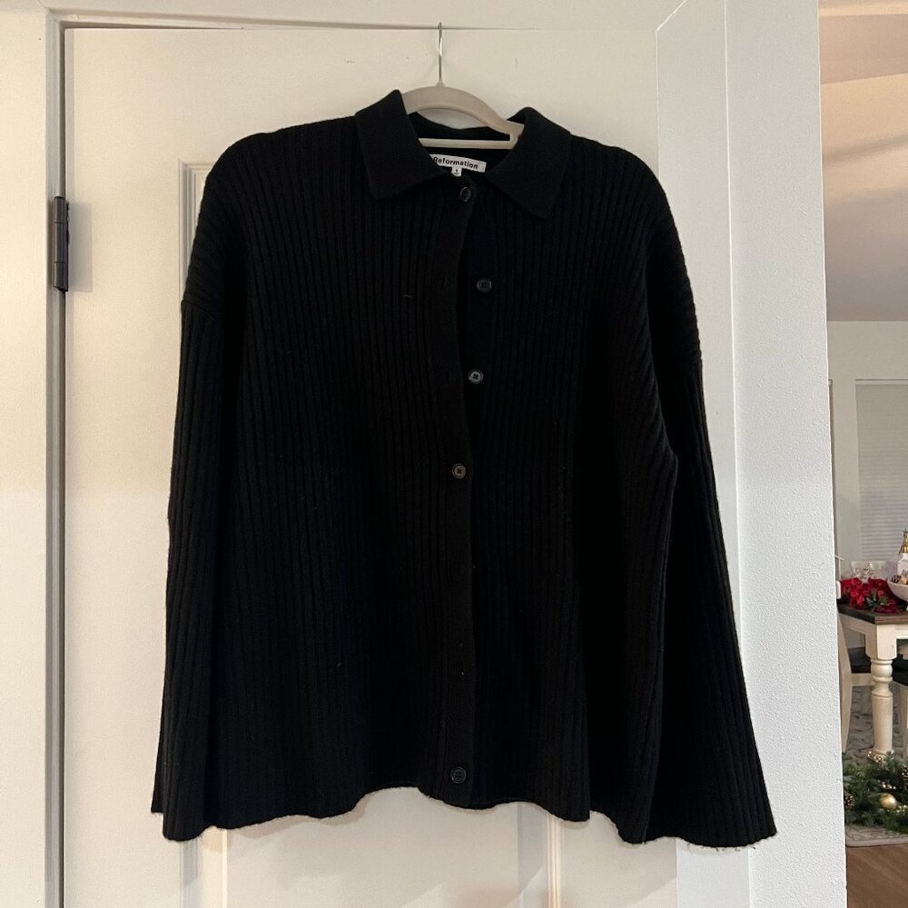 Reformation Black Ribbed Cardigan